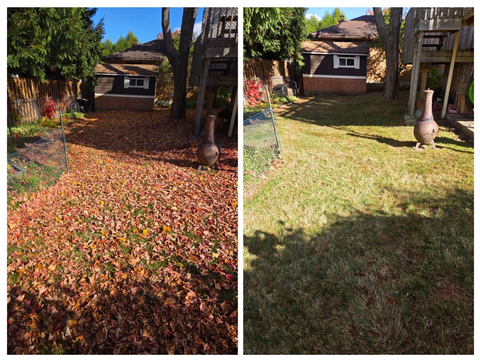 Fall leaf cleanup before and after by Garland's Property Care